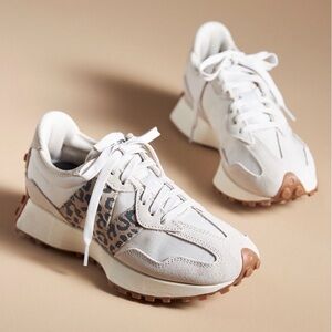 Anthropologie New Balance Exclusive 327 Sneakers Linen Sea Salt Leopard Size 9.5